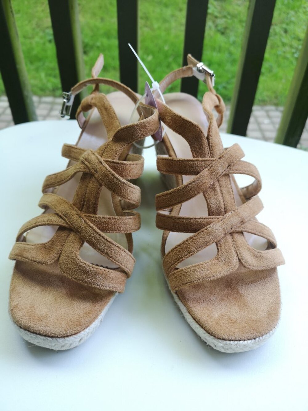 Brown Faux Suede Wedge Sandals Heels